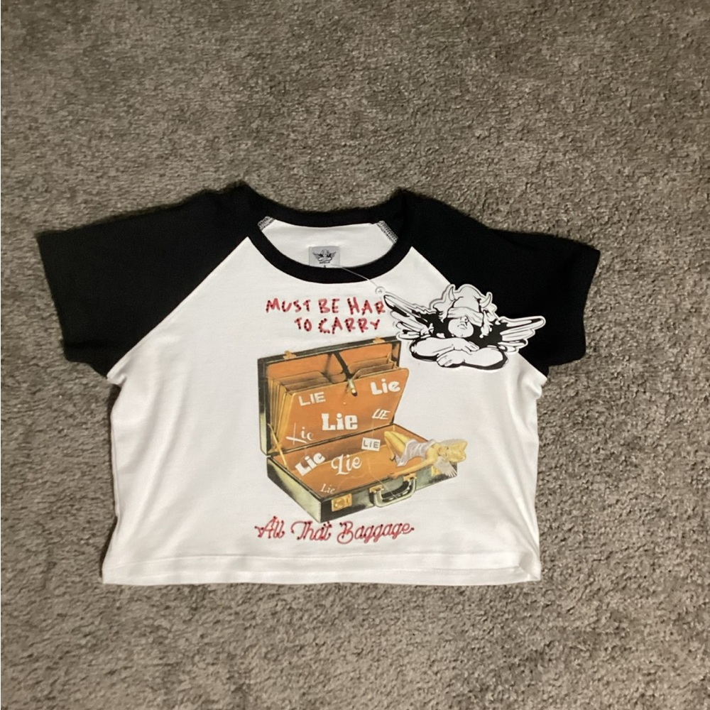 Boys Lie Black and White Graphic Crop Top